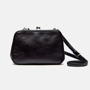 Y's by Yohji Yamamoto Leather Clasp Pochette in Black Leather